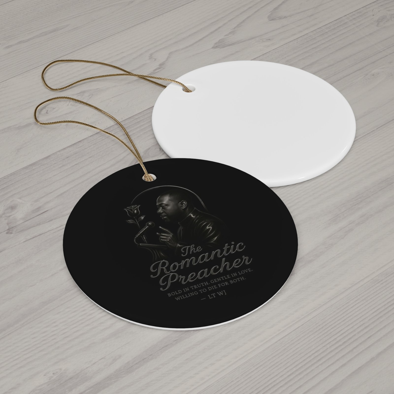 Ceramic Ornament — "The Romantic Preacher" Black Decorative Holiday Ornament - Image 2