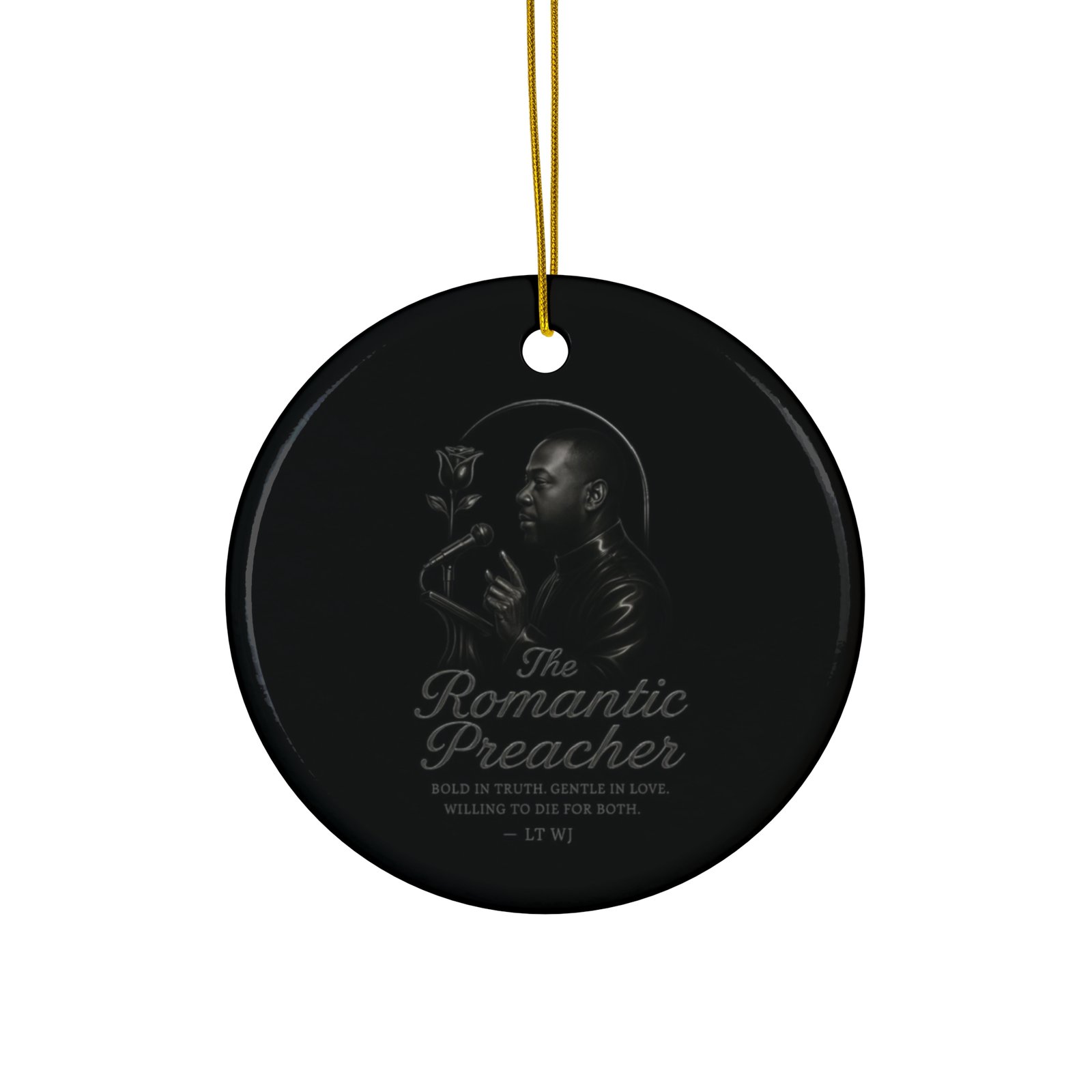 Ceramic Ornament — "The Romantic Preacher" Black Decorative Holiday Ornament